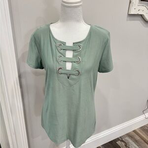 Daytrip Mint Green Short Sleeve Top with Silver Accents